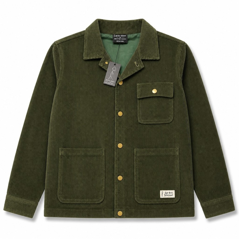 Barstool Sports Sad Boy Season M Green Corduroy Chore Jacket Womens Vintage Boho